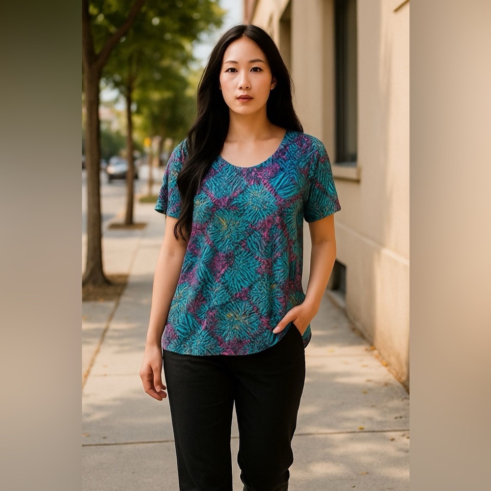 Lularoe XXS Patterned Teal and Purple Women's Top